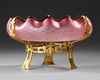 A FRENCH ART NOUVEAU CRANBERRY MAT GLASS BOWL ON A GOLD PLATED BRONZE FOOT, CIRCA 1880-1890
