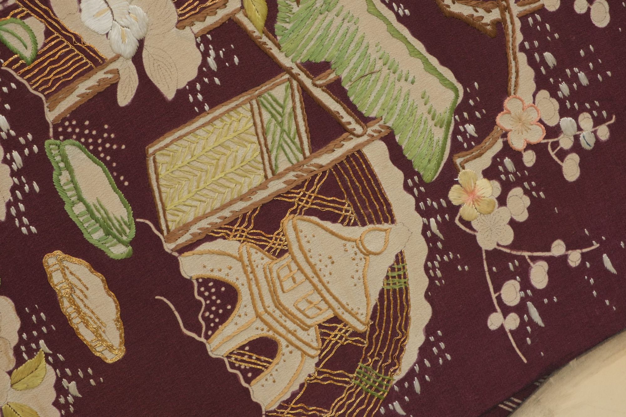 A JAPANESE SIX PANEL BYÔBU 屏風 EMBROIDERED WITH TAGASODE 誰袖