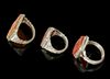 THREE AGATE SILVER RINGS