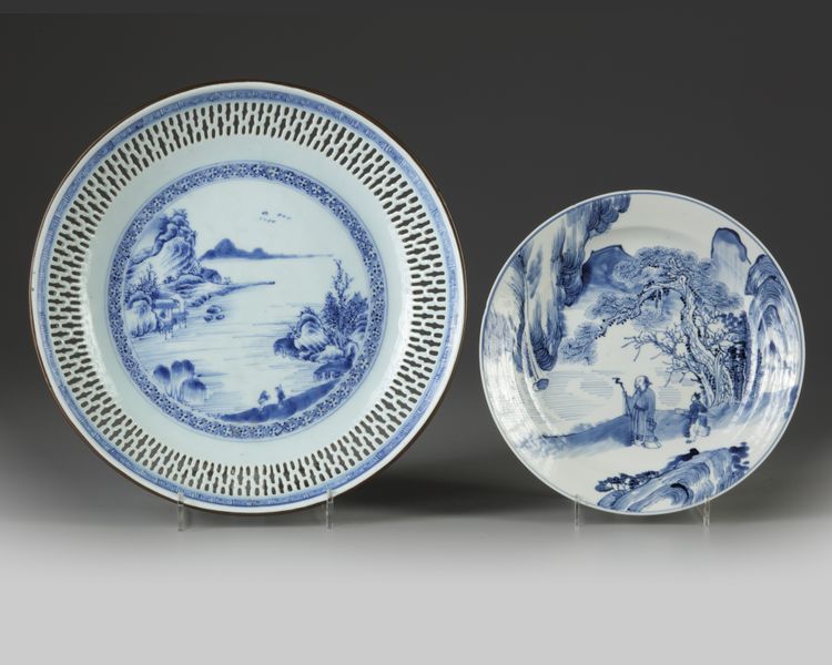 Two Chinese blue and white dishes