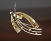A 14 CARAT GOLD MODERN DESIGN BROOCH SET WITH 3 DIAMONDS, CIRCA 1950-1970