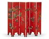 A CHINESE RED SIX-LEAF SCREEN, LATE 19TH CENTURY