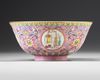 A Chinese pink-ground famille rose medallions bowl