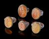 FIVE AGATE SILVER RINGS