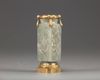 A gilt-bronze mounted Chinese celadon jade vase, cong