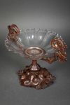 A FRENCH CRYSTAL BOWL AND CARVED WOODEN BASE, ART NOUVEAU STYLE