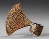 A PERSIAN GILT STEEL AXE HEAD, QAJAR DATED 1325 AH/1907 AD