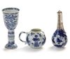 A LOT OF A CHINESE BLUE AND WHITE ROSEWATER SPRINKLER, A STEM BEAKER AND SUGAR POT, KANGXI PERIOD (1662-1722)