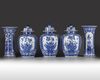 A Chinese blue and white five-piece garniture