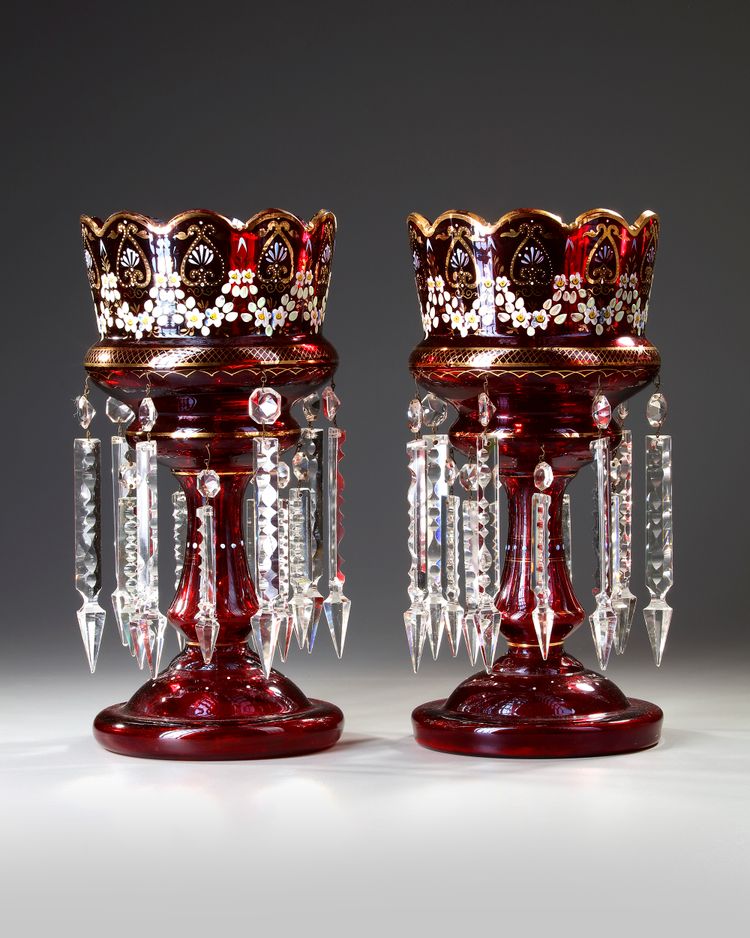 A PAIR OF LARGE BOHEMIAN MANTLE LUSTERS, MADE FOR THE ISLAMIC MARKET, 19TH CENTURY