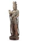 A CHINESE STANDING POLYCHROME WOOD FIGURE OF GUANYIN, LATE MING DYNASTY