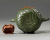 A Chinese Yixing green with brown-clay 'lotus & butterfly' teapot