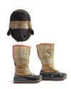 A MONGOLIAN FUR-TRIMMED FELT HAT AND A PAIR OF CHILDREN'S BOOTS, LATE 19TH-EARLY 20TH CENTURY