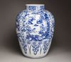 A massive blue and white jar