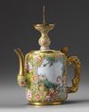 A Chinese painted enamel 'European subject' teapot and pricket stick cover