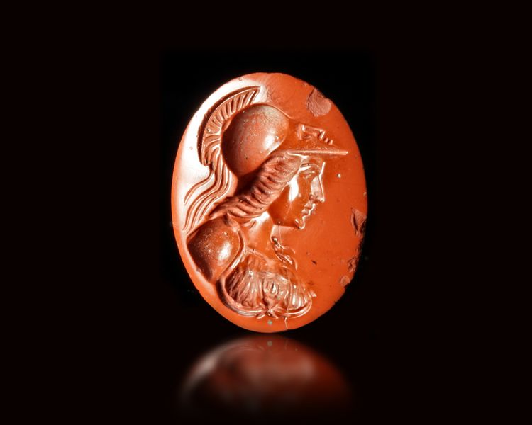 A RED JASPER INTAGLIO OF MINERVA, 1ST-2ND CENTURY AD