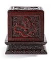 A CHINESE DRAGON CARVED WOODEN BOX, 19TH-20TH CENTURY