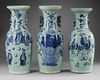 THREE LARGE CHINESE CELADON GROUND BLUE AND WHITE DECORATED VASES, 19TH CENTURY