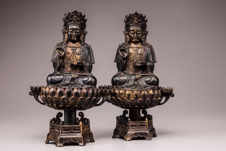 A pair of Chinese bronze buddha's
