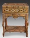 A SYRIAN TABLE BOX IN PRECIOUS WOOD MARQUETRY AND MOTHER-OF-PEARL INLAY, CIRCA 1880