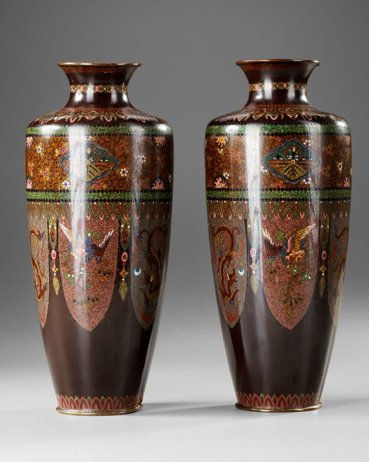 A PAIR OF JAPANESE CLOISONNE VASES,  MEIJI PERIOD (1868-1912)