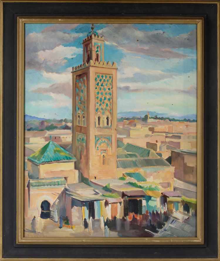 ORIENTALIST SCHOOL, THE KOUTABA IN MARRAKECH, OIL ON CANVAS, 20TH CENTURY