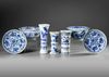 A CHINESE COLLECTION OF SEVEN BLUE AND WHITE WARES, 18TH CENTURY AND LATER