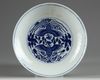 A Chinese blue and white 'twin phoenix' dish