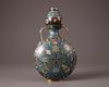 A Chinese cloisonne enamel turquoise-ground 'Eight Buddhist Emblems' moonflask