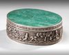 A JADEITE LIDDED SILVER BOX, INDIA, 19TH CENTURY