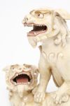 White Satsuma-ware okimono of two shishi-lions