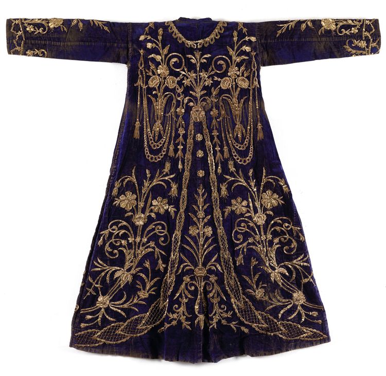 AN OTTOMAN DEEP BLUE EMBROIDERED VELVET WEDDING ROBE, TURKEY, 19TH CENTURY