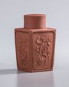 A Chinese yixing 'dragon' square-section tea caddy and cover