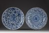 Two blue and white chargers