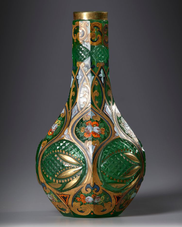 A BOHEMIAN CUT-GLASS HUQQA BASE,  LATE 19TH CENTURY