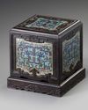 A Chinese zitan box inset with cloisonne enamel panels