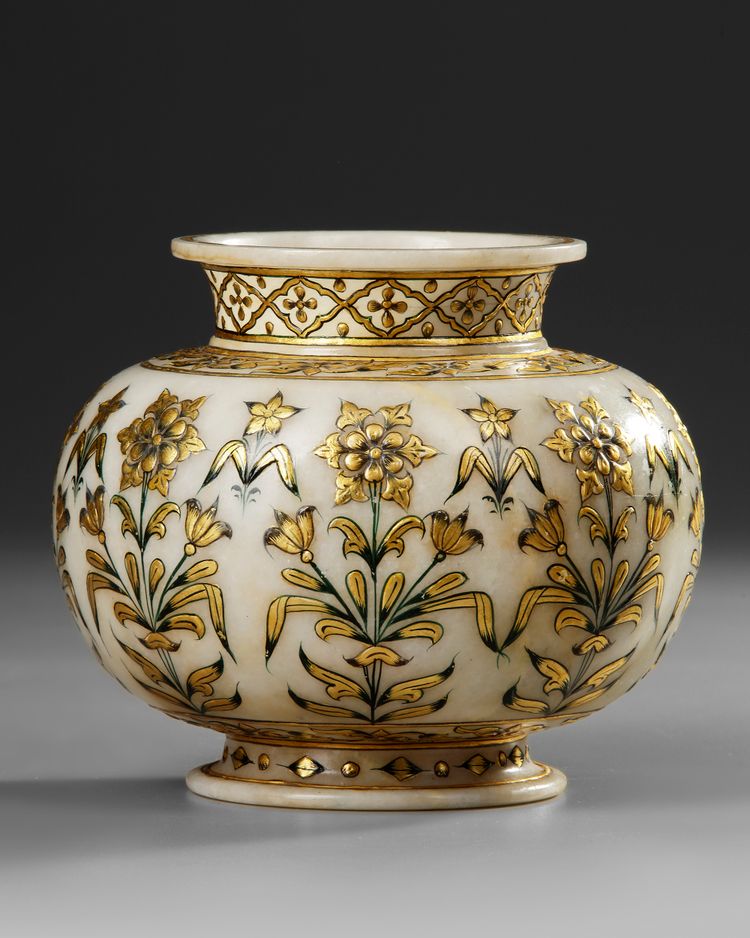 A GILT INDIAN ALABASTER JAR,  20TH CENTURY