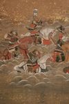A MID SIZE JAPANESE SCREEN DEPICTING A SAMURAI BATTLE,  EDO PERIOD, 18TH CENTURY