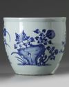 A Chinese blue and white 'Flowers of the Four Seasons' jardinière