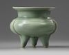 A Longquan-style celadon glazed tripod censer