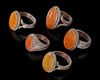 FIVE AGATE SILVER RINGS