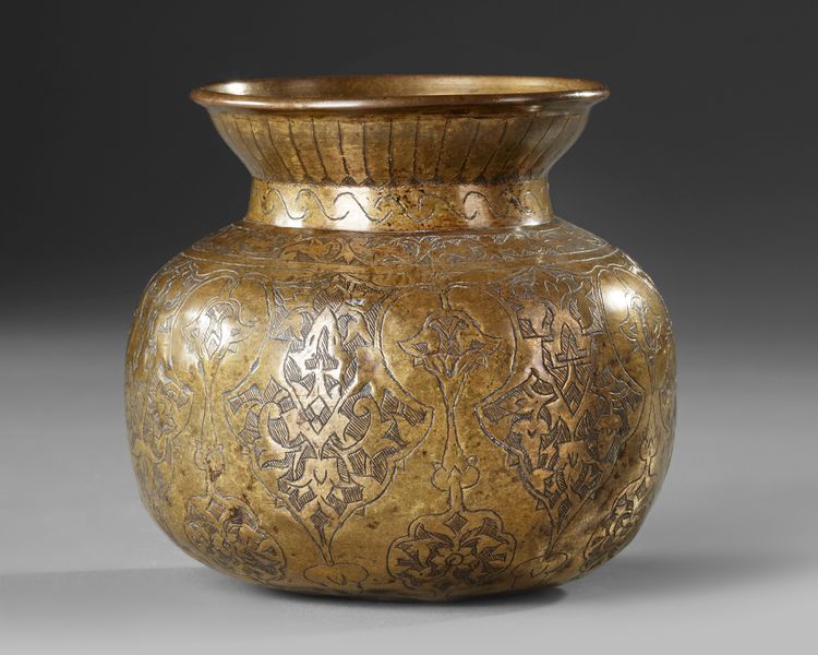 A QAJAR ENGRAVED BRASS VASE, PERSIA, 19TH CENTURY