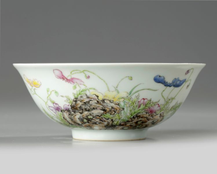 A Chinese famille rose ‘butterfly and poppy’ bowl
