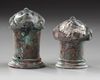 A PAIR OF ROMAN BRONZE AND SILVERED "FACE OF FEMALE" TERMINALS, CIRCA 2ND-3RD CENTURY AD