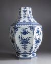 A Chinese blue and white hexagonal vase