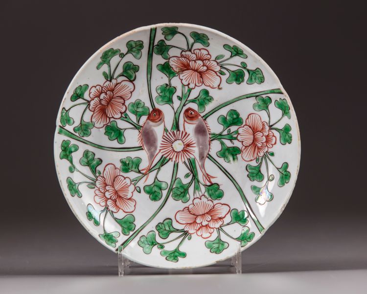 A Chinese famille verte 'twin fish' dish