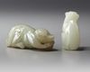 TWO CHINESE CELADON AND PALE CELADON JADE MONKEYS, 20TH CENTURY