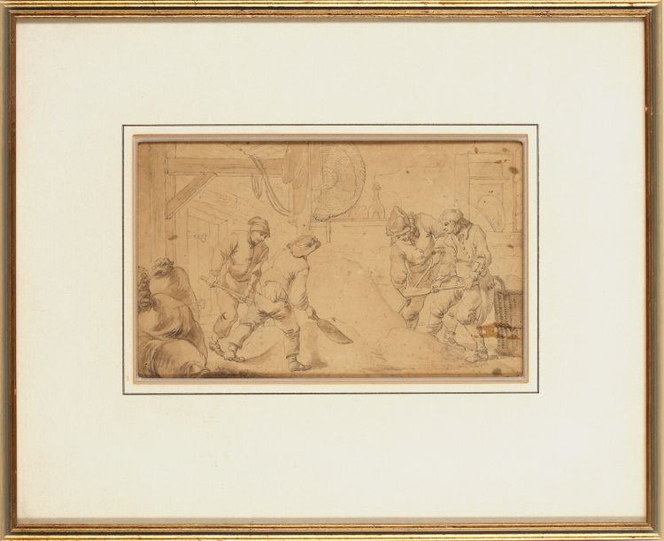 FARMWORKERS IN A BARN,  17TH-18TH CENTURY