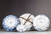 Four Chinese blue and white plates