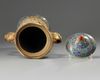 A LARGE CHINESE TIBETAN-STYLE CLOISONNÉ ENAMEL 'MONK'S CAP' EWER, DUOMOHU, CHINA, QING DYNASTY (1644-1911)